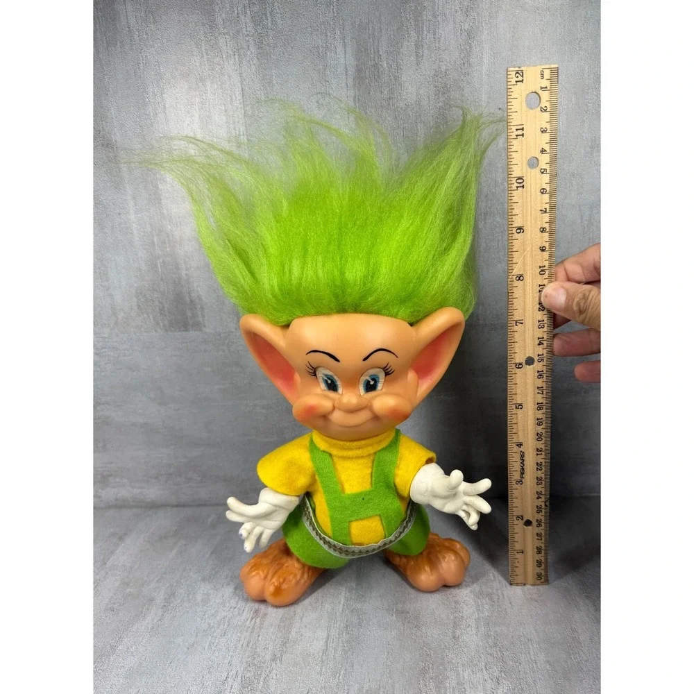 Vintage 1973 Royalty Industries Troll Doll Green Hair Yellow Shirt 8 Inch